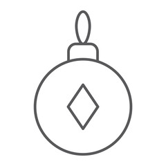 Fototapeta premium Christmas tree ball thin line icon, xmas and decoration, bauble sign, vector graphics, a linear pattern