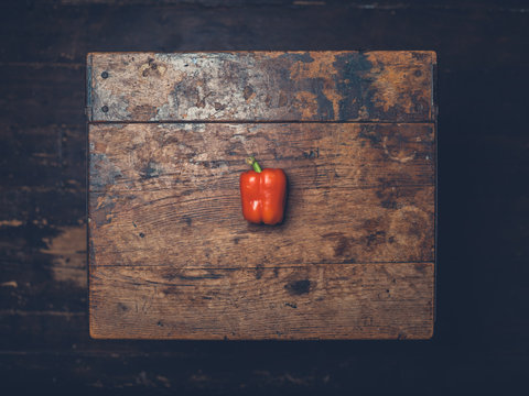 Overhead shot of red pepper on table