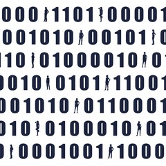 Binary code background with silhouettes of women. Algorithm binary, data code, decryption and encoding, row matrix