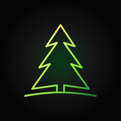 Christmas tree green line vector icon on dark background