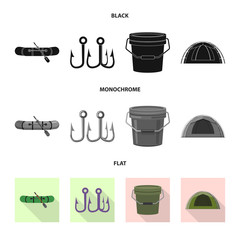 Vector illustration of fish and fishing symbol. Collection of fish and equipment vector icon for stock.