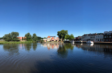 Fototapeta na wymiar Panorama from the city canal in Bolsward
