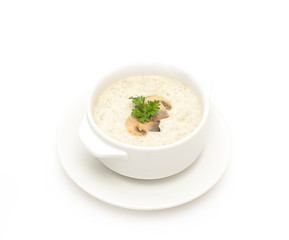 champignon soup  on white background