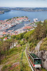 View of Bergen city with lift in Norway