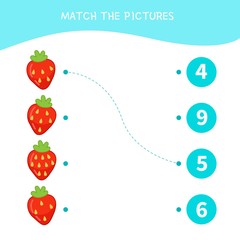 Matching children educational game. Match parts of cartoon strawberry. Activity for pre shool years kids and toddlers.