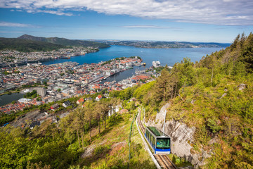 View of Bergen city with lift in Norway