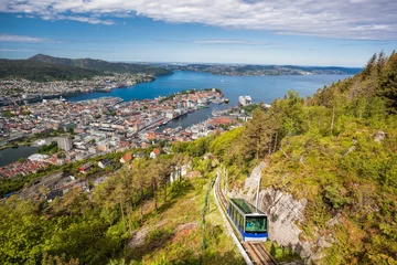 Fotobehang View of Bergen city with lift in Norway © Tomas Marek