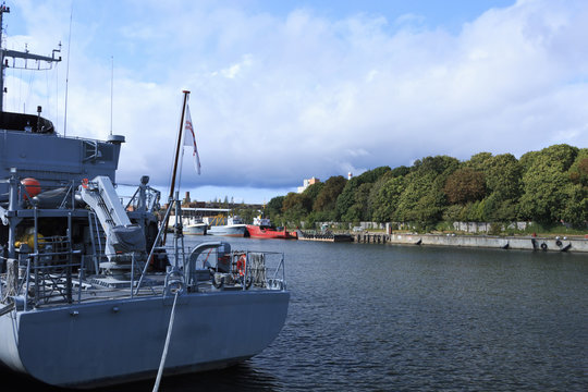 War ship in port.
