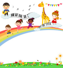 Happy children and rainbow