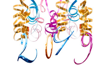 Colorful 2019 numbers hanging on serpentines