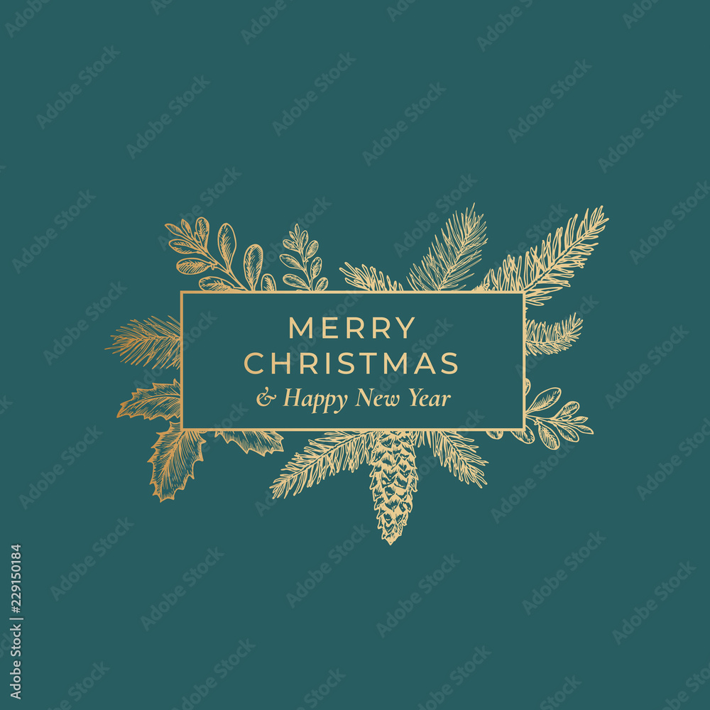 Canvas Prints merry christmas abstract botanical card with rectangle frame banner and modern typography. premium g