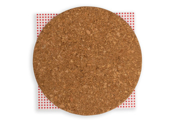 Top view-Pizza board with a napkin on white background
