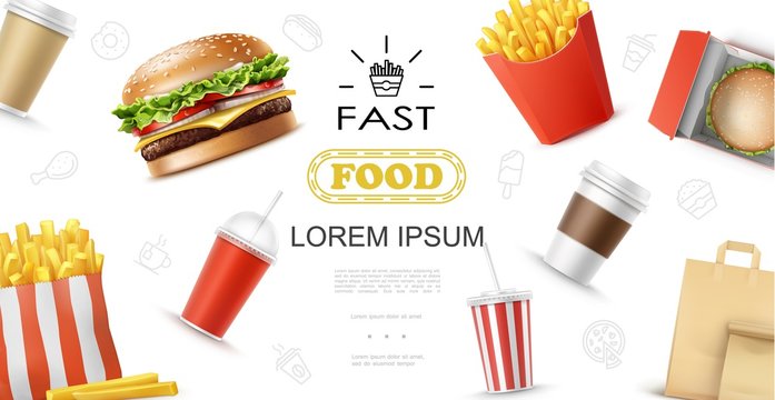 Realistic Fast Food Elements Concept