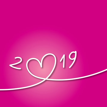 Carte de vœux 2019 avec un cœur sur fond rose pour symboliser l’amour