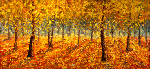 colorful yellow orange red impressionism autumn oil painting fragment