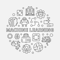 Machine Learning Concept round vector illustration in line style