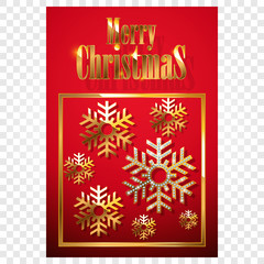 Fototapeta na wymiar Christmas card or invitation with golden snowflakes