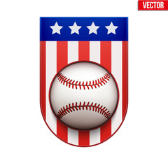 Baseball Badge and Label with ball with USA flag. Emblem of sport team and event. Vector illustration isolated on background.