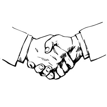 recommend clip art: Sketch of handshake. Symbol of friendship, partnership, successful negotiating, business agreement. Hand drawn vector illustration.