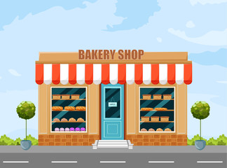 Bakery shop facade Vector. Architecture detailed cartoon style illustrations