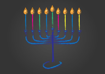 Chalk board Hanukkah Illustration,Hand drawn menora and candles