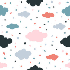 Abstract handmade seamless pattern. Childish craft wallpaper for birthday card, baby nappy, school party advertising, shop sale poster, holiday wrapping paper, textile, bag print, t shirt etc.