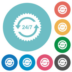 24 hours seven sticker with arrows flat round icons
