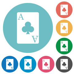Ace of clubs card flat round icons