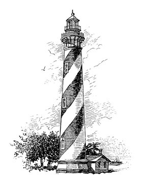 Vector High Detail Vintage Lighthouse Engraving