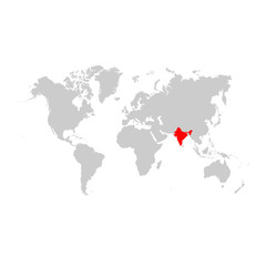 Fototapeta na wymiar India on world map