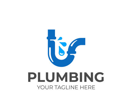 Broken Water Pipe Logo Design. Plumbing Vector Design. Leaking Water Logotype