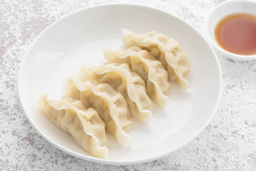 Japanese Gyoza with pork meat and on a plate

