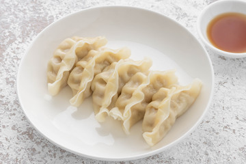 Japanese Gyoza with pork meat and on a plate

