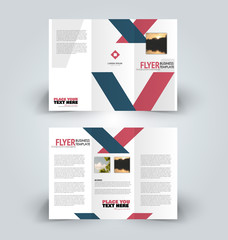 Brochure design. Creative tri-fold template. Abstract geometric background leaflet layout. Blue and red color vector illustration.
