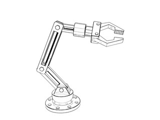 Robotic arm. Isolated on white background. Sketch illustration.
