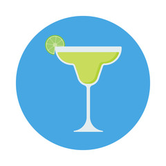 Margarita cocktail flat icon isolated on blue background. Simple alcoholic drink in flat style, vector illustration.
