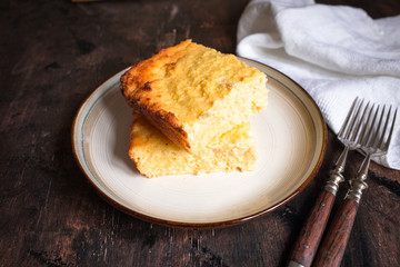 cottage cheese casserole piece on a plate