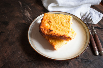 cottage cheese casserole piece on a plate