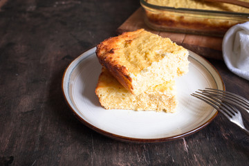 cottage cheese casserole piece on a plate