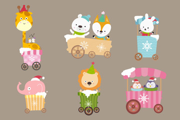 Collection of Animal cartoon on the cart smile with happiness 001