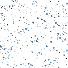 Indigo blue paint splashes imitating snow. Seamless watercolor pattern