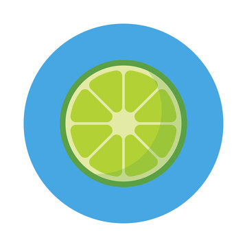 Sliced lime flat icon isolated on blue background. Simple fruit in flat style, vector illustration.
