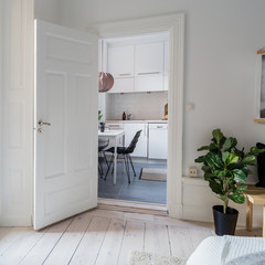 open door into the modern kitchen
