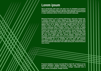 Obraz premium Dark green abstract background with light green beams distributed in different directions. Lorem ipsum sample text in white contrasting color. Vector illustration