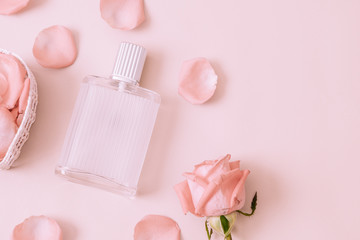 perfume bottle with rose petal