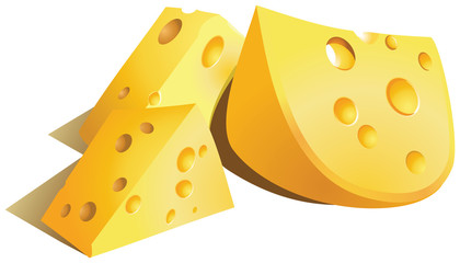 Three pieces of cheese with round holes.