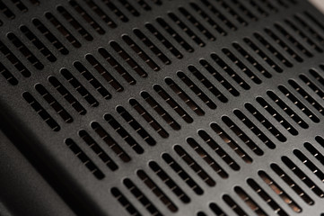 Close-up - panel grid of a professional black photo studio illuminator. Photo studio equipment concept