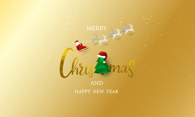 Merry Christmas and New Year Xmas background, santa and Gold background with  vector poster.