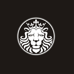 Lion logo. Lion head with crown - vector illustration, emblem design. Universal company symbol.