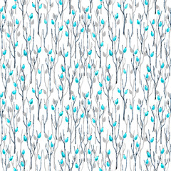 Seamless Botanical Pattern with Briar Branches in Asian Style.